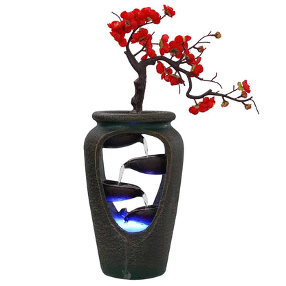 Miumaeov Tabletop Fountain with Automatic Pump Free-Standing Fountain Waterfall with LED Light Indoor Illuminated Waterfall for Home Office Bedroom US Plug