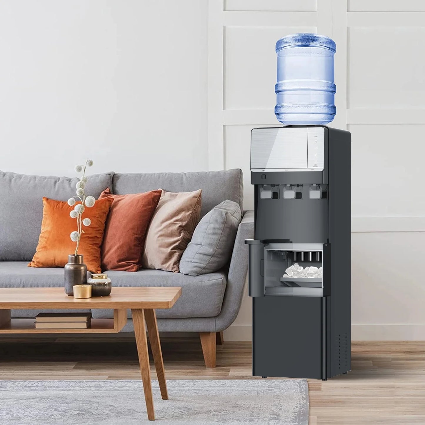 SOOPYK Hot and Cold Water Cooler Dispenser with Ice Maker for 5 Gallon Bottle 27 lbs in 24 hrs Perfect for Home Office white