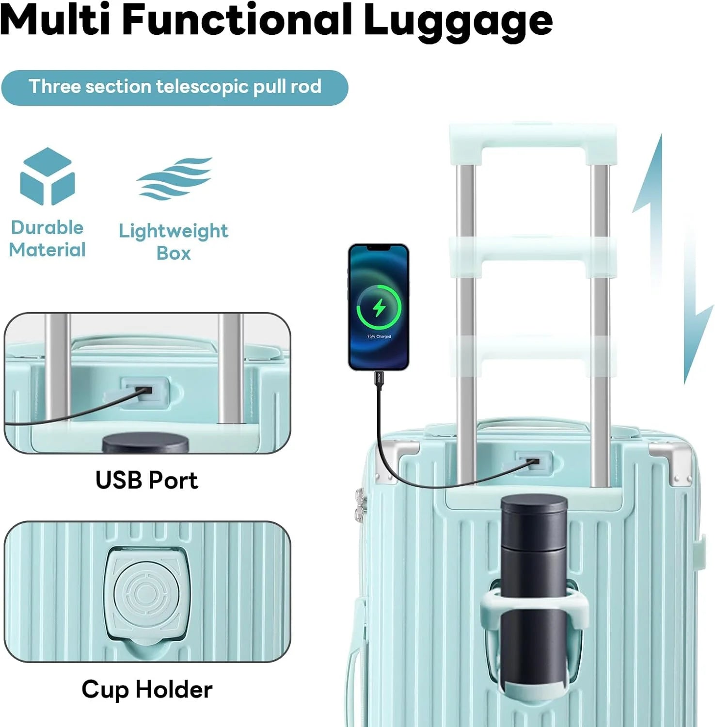 20 Inch Carry on Luggage Carry-on with Cup Holder & USB Port, Luggage with Airline Approved TSA Lock, Softside Lightweight carry on luggage 22 x 14 x 9 airline approved 360° Spinner Double Wheels