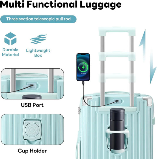 20 Inch Carry on Luggage Carry-on with Cup Holder & USB Port, Luggage with Airline Approved TSA Lock, Softside Lightweight carry on luggage 22 x 14 x 9 airline approved 360° Spinner Double Wheels