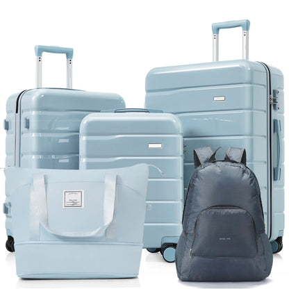 EUROCO 5 Piece Luggage Sets,ABS Hardside Carry On Suitcase with TSA Lock, Side hooks,4 360° Spinner Wheels,Expandable Duffel Bag & Foldable Backpack,20"/24"/28",Grey