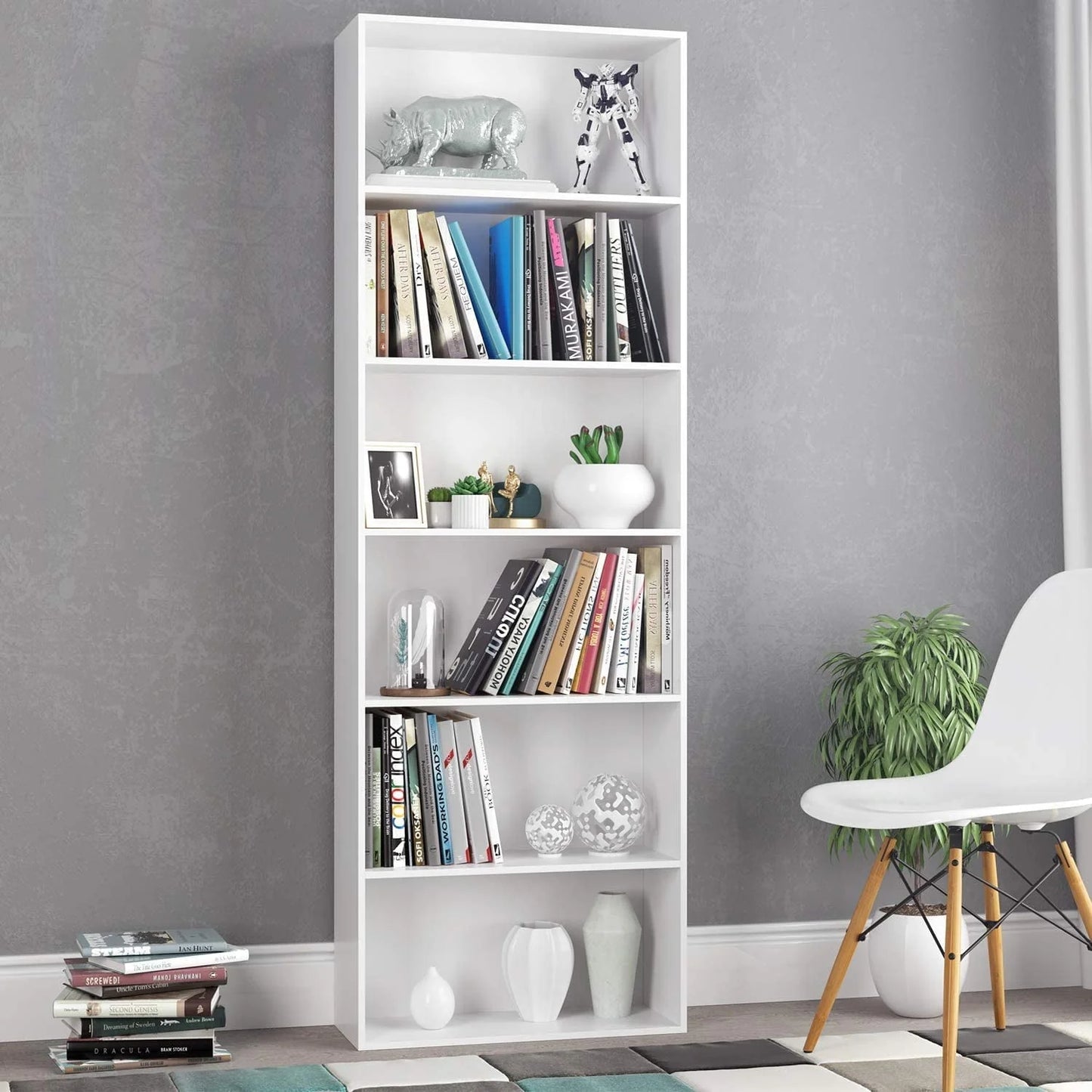 Homfa 6 Tier Freestanding Bookcase, Wooden Storage Bookshelves and Bookcases for Living Room Home Office 71'', White Finish