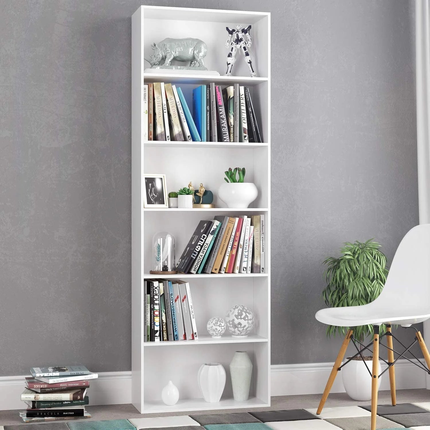 Homfa 6 Tier Freestanding Bookcase, Wooden Storage Bookshelves and Bookcases for Living Room Home Office 71'', White Finish