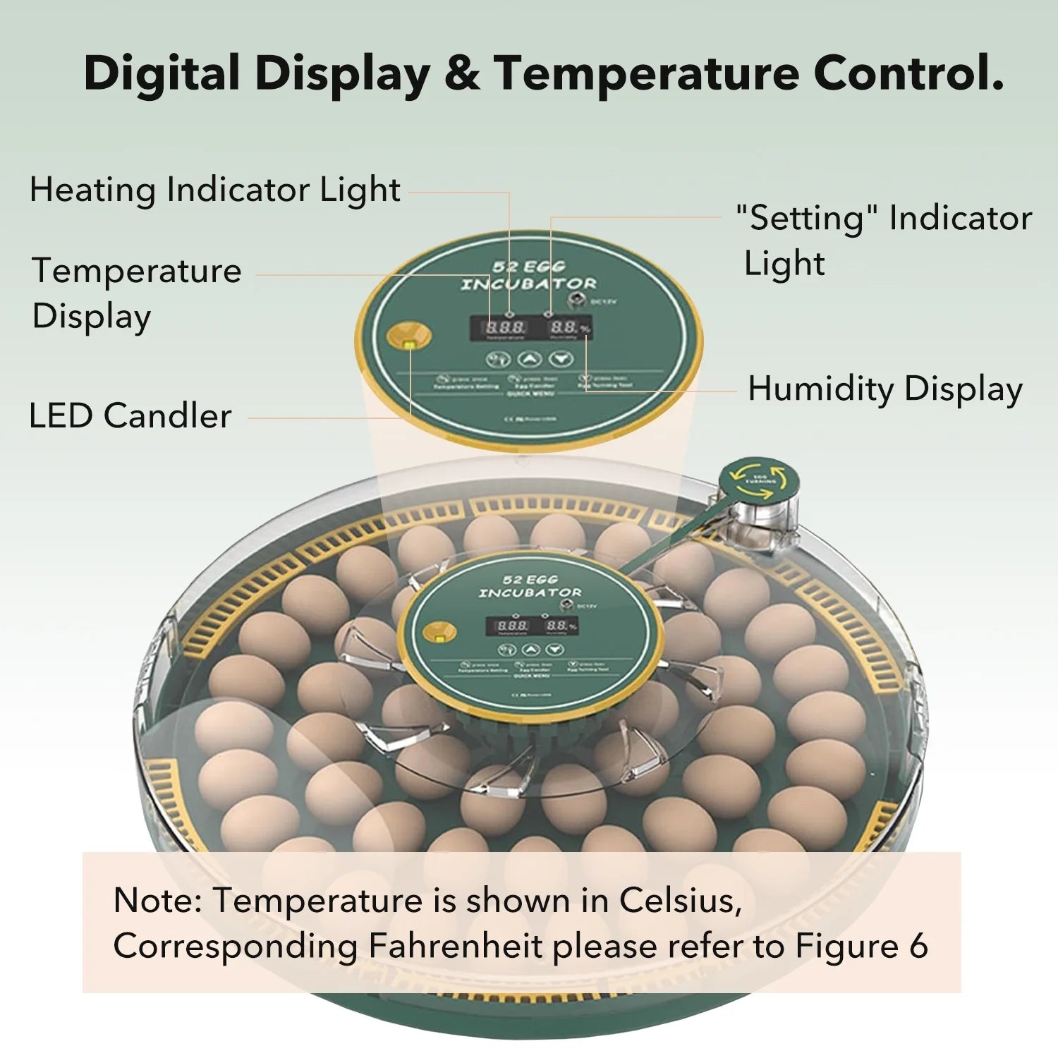 BN-LINK 52 Egg Incubator with Automatic Egg Turning and Temperature Control, Smart Egg Incubator with Humidity Display, LED Candler & Sink, Hatching Chicken Duck Quail Bird
