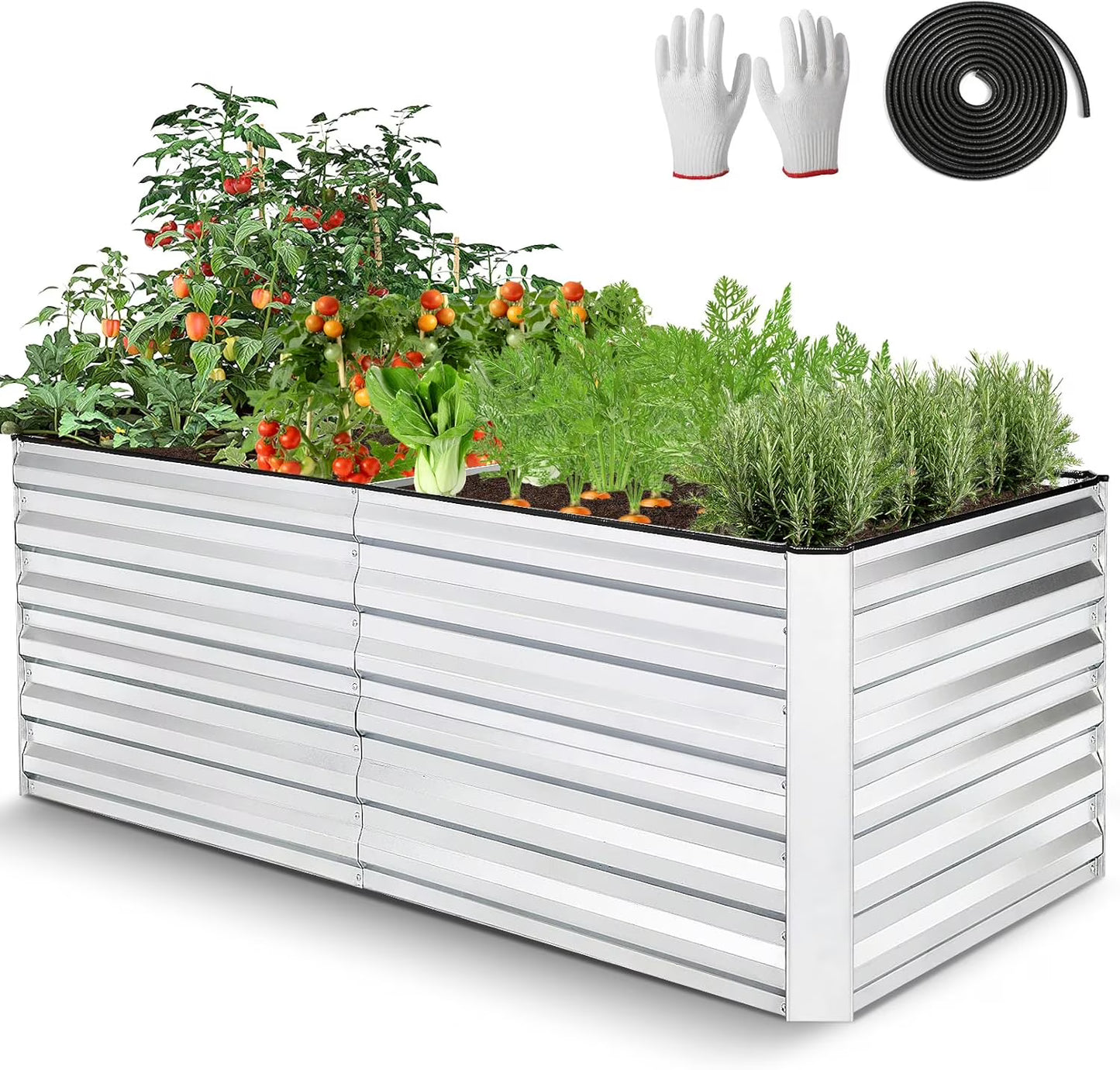 Raised Garden Bed Kit, Galvanized Planter Raised Garden Boxes Outdoor, Deep Root Raised Planter with Anti-Cutting Strip, Large Metal Raised Garden Bed for Vegetables, Flowers, Herbs