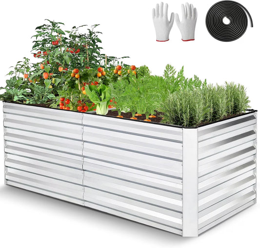 Raised Garden Bed Kit, Galvanized Planter Raised Garden Boxes Outdoor, Deep Root Raised Planter with Anti-Cutting Strip, Large Metal Raised Garden Bed for Vegetables, Flowers, Herbs