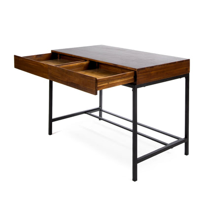 GDF Studio Elrod Industrial Dark Oak Acacia Wood Storage Desk with Rustic Metal Iron Accents