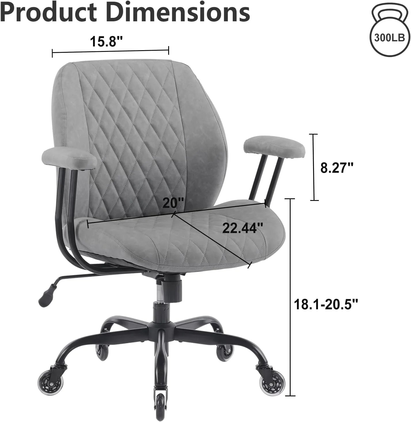 QW Home Office Desk Chair Office Rubber Casters Ergonomic Computer Chair with Lumbar Support Adjustable Height Rolling Swivel Executive Task Armrests Chair Brown Leather