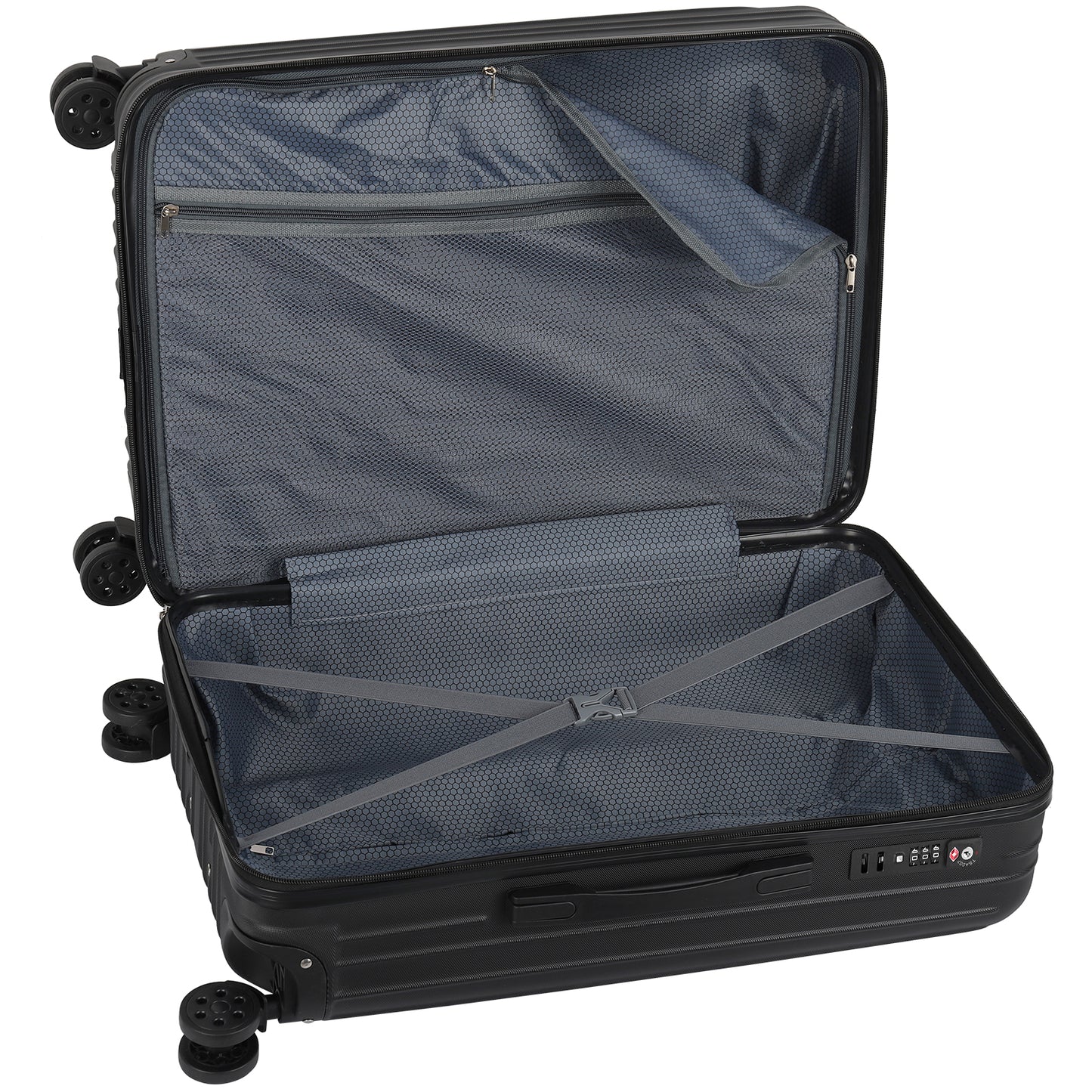 Line Embossed Hard Leather Luggage Set, Three-Piece Suitcase Set, Customs Lock, Black