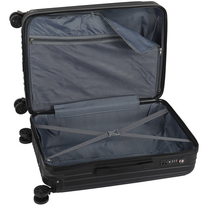 Line Embossed Hard Leather Luggage Set, Three-Piece Suitcase Set, Customs Lock, Black