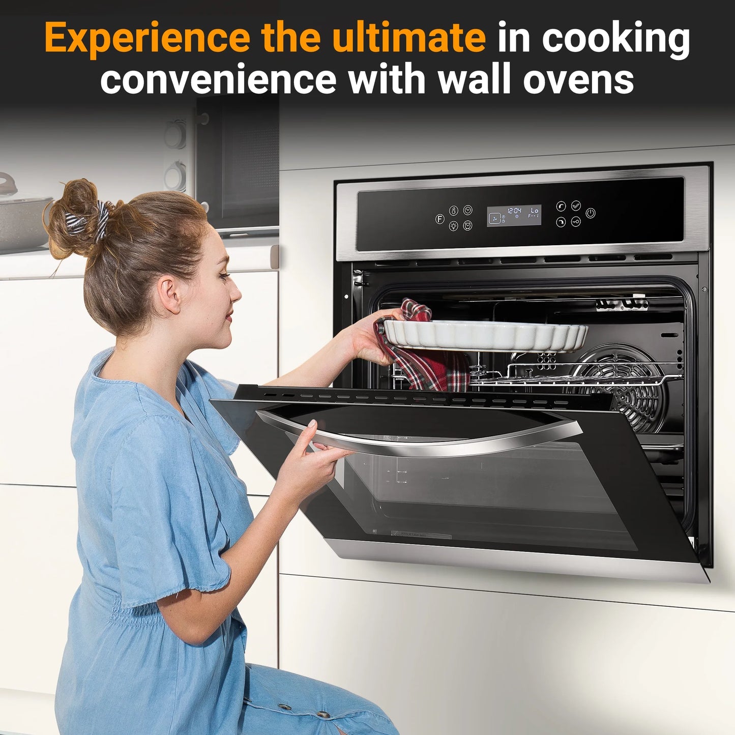 Sunmaki Single Wall Oven 24 Inch Electric Built-in Convection Oven 2.5 Cu.Ft 240V LED Digital Display Touch Control Timer Alarm Clock Child Lock for Kitchen, 2800W
