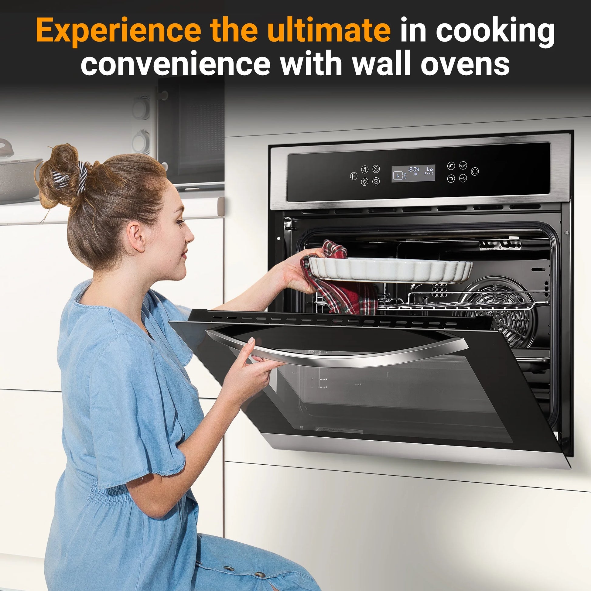 Sunmaki Single Wall Oven 24 Inch Electric Built-in Convection Oven 2.5 Cu.Ft 240V LED Digital Display Touch Control Timer Alarm Clock Child Lock for Kitchen, 2800W