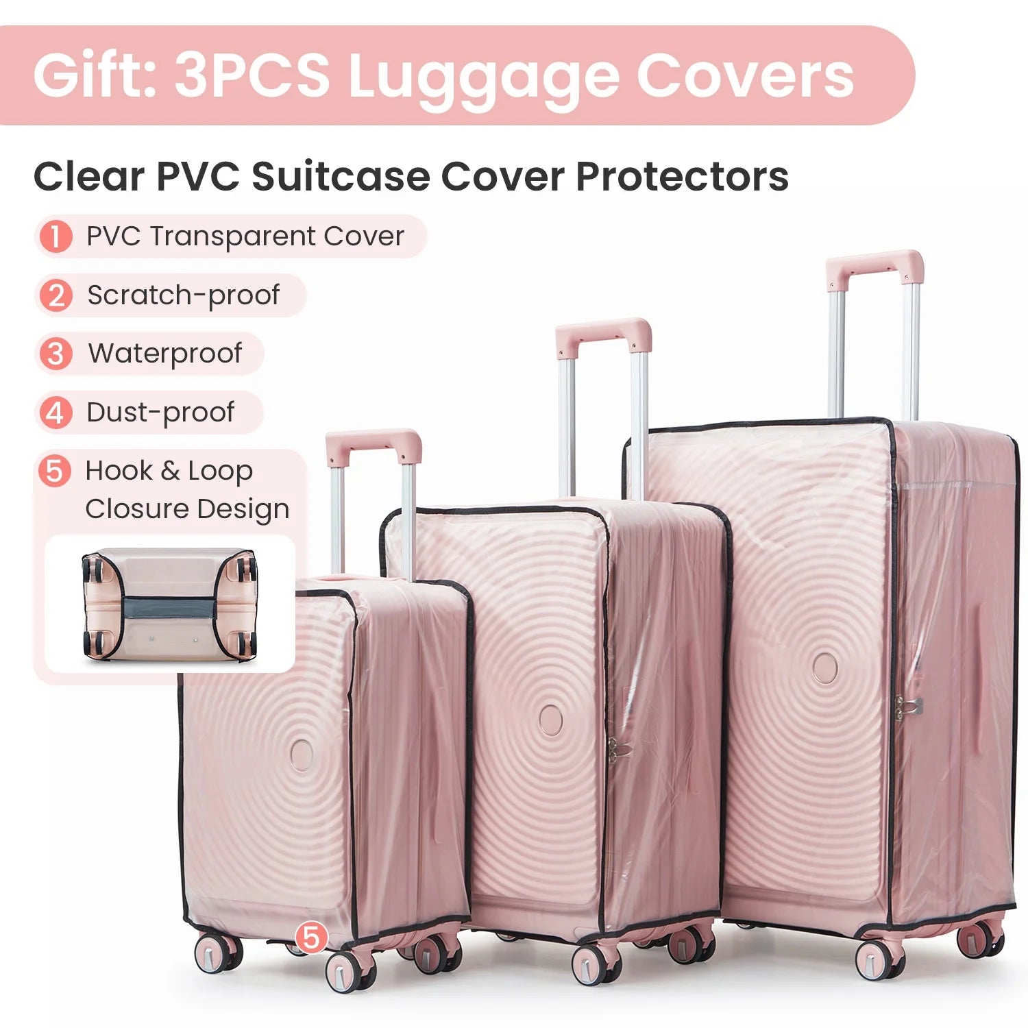 3 Piece Luggage Set Lightweight Suitcase with TSA Lock, PC Hard Shell Travel Luggage with Front Pocket and Spinner Wheels, Pink (20in24in28in)