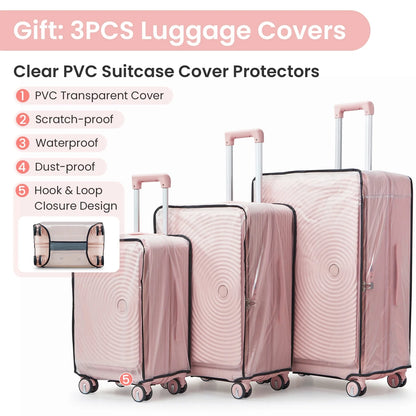 3 Piece Luggage Set Lightweight Suitcase with TSA Lock, PC Hard Shell Travel Luggage with Front Pocket and Spinner Wheels, Pink (20in24in28in)