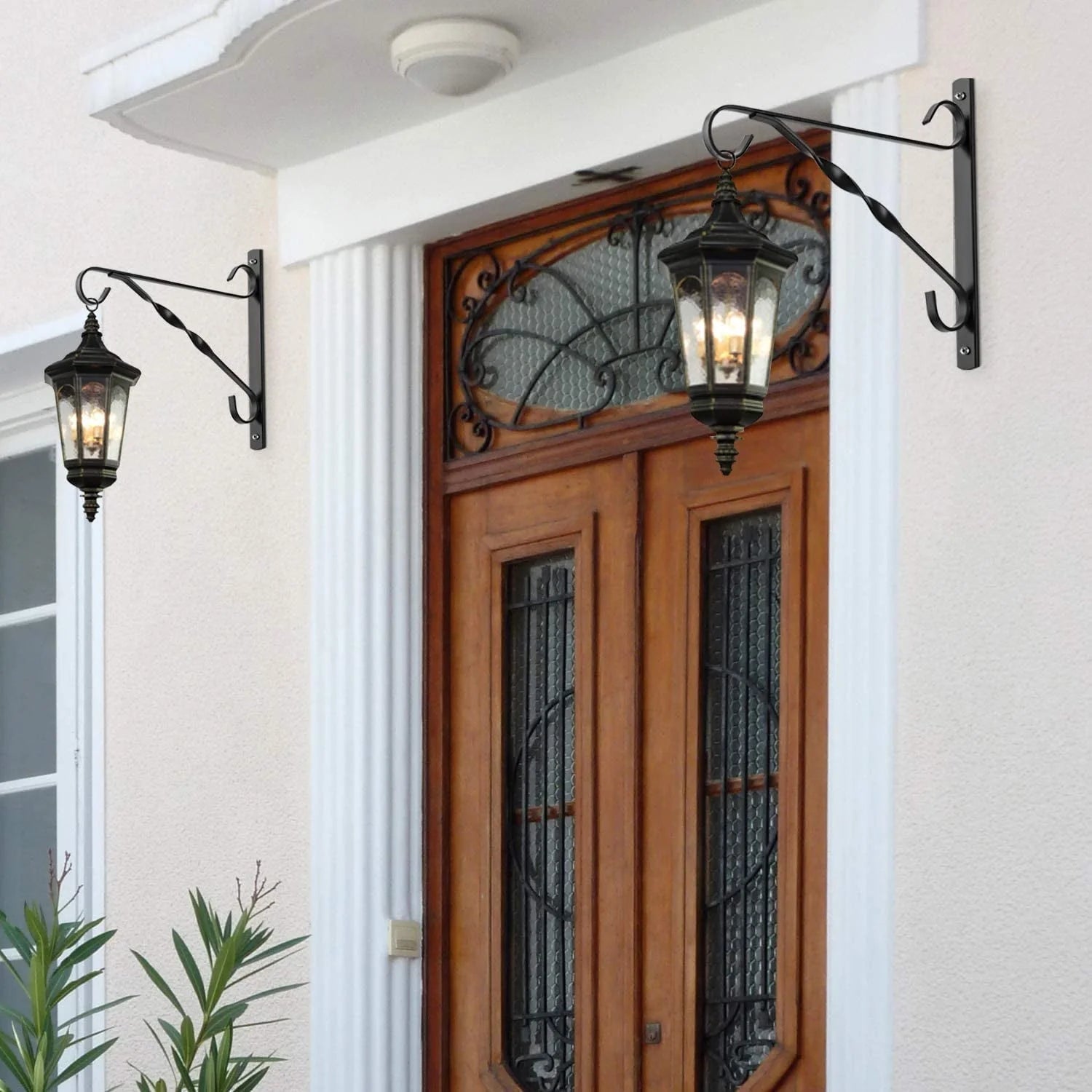 Hanging Plants Bracket 10" Outdoor Hanger Planter Hooks Flower Baskets Pot Wind Chimes Lanterns Hanger,Bird Feeder Patio Garden for Wall Fence Screw Mount Arm Metal Black