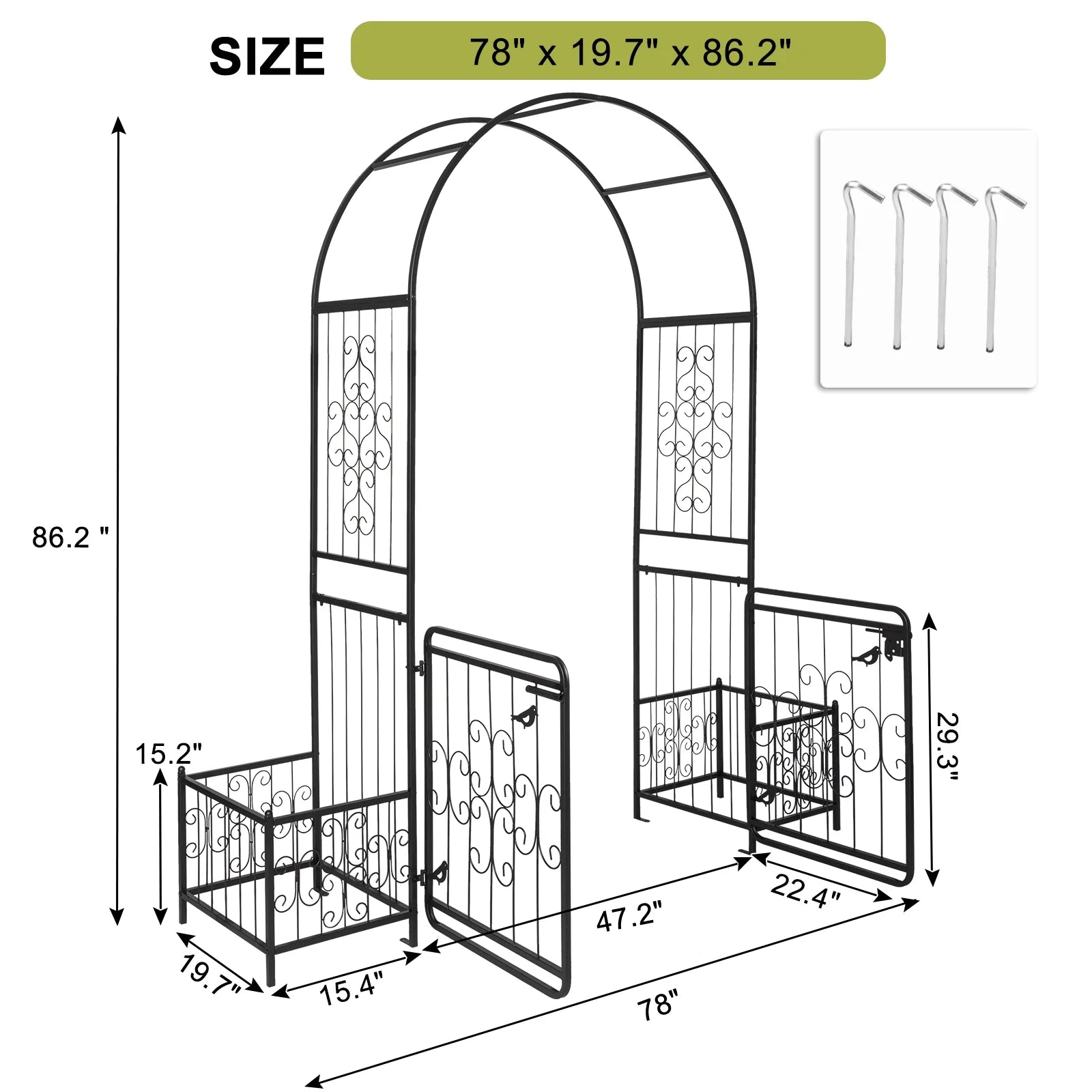 Zimtown Metal Garden Arch 7 Ft Garden Arbor w/Planters for Climbing Plant Outdoor Wedding