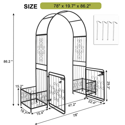 Zimtown Metal Garden Arch 7 Ft Garden Arbor w/Planters for Climbing Plant Outdoor Wedding
