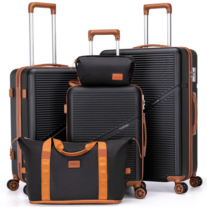 Cosbarn 5 Piece Luggage Sets ABS Hardshell Lightweight Suitcases Sets with TSA Lock Durable Spinner Wheels