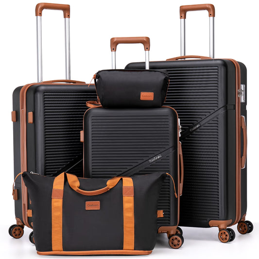 Cosbarn 5 Piece Luggage Sets ABS Hardshell Lightweight Suitcases Sets with TSA Lock Durable Spinner Wheels