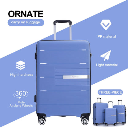 Tripcomp 3 Piece Luggage Sets, Hard shell Carry On Luggage, PP case with Two Hooks, Spinner Wheels, TSA Lock, Airline Approved, Lightweight Durable Suitcase, 0°?4°?8”)(Purplish Blue)