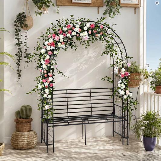 Garden Arch with 2-Person Bench, Heavy Duty Metal Garden Arbor Archway Trellis for Climbing Plants, Outdoor Wedding Arches Patio Trellis Pergola for Ceremony Party Lawn Backyard