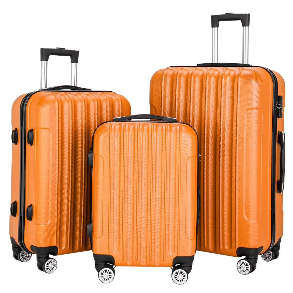 3-in-1 Multifunctional Large Capacity Traveling Storage Suitcase, Luggage Set ABS Suitcase 3 Piece Set with TSA Lock Spinner Wheels 20" 24" 28", 3-in-1 Orange Luggage