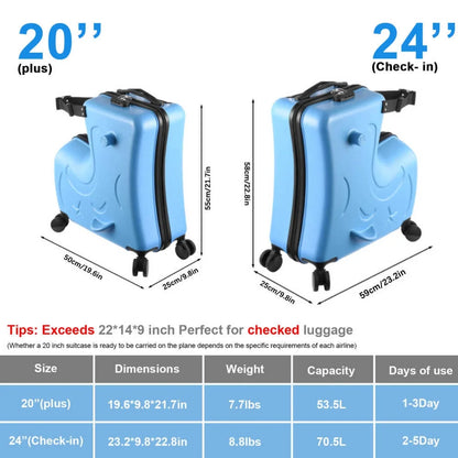 PWTOOL Kids Luggage, Kids Ride-on Luggage with Spinner Wheels Suitcase, Kid's Ride-On Suitcase Help Your Child Relax, Carry On Trolley Luggage with Password Lock, 20"