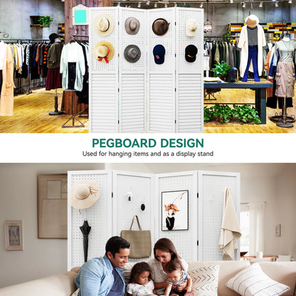 Dextrus Room Divider, 4 Panel Folding Privacy Screens with Pegboard Display, Freestanding Portable Privacy Screen Room Partition for Jewelry, Craft Show, Retail, Living Room, Bedroom