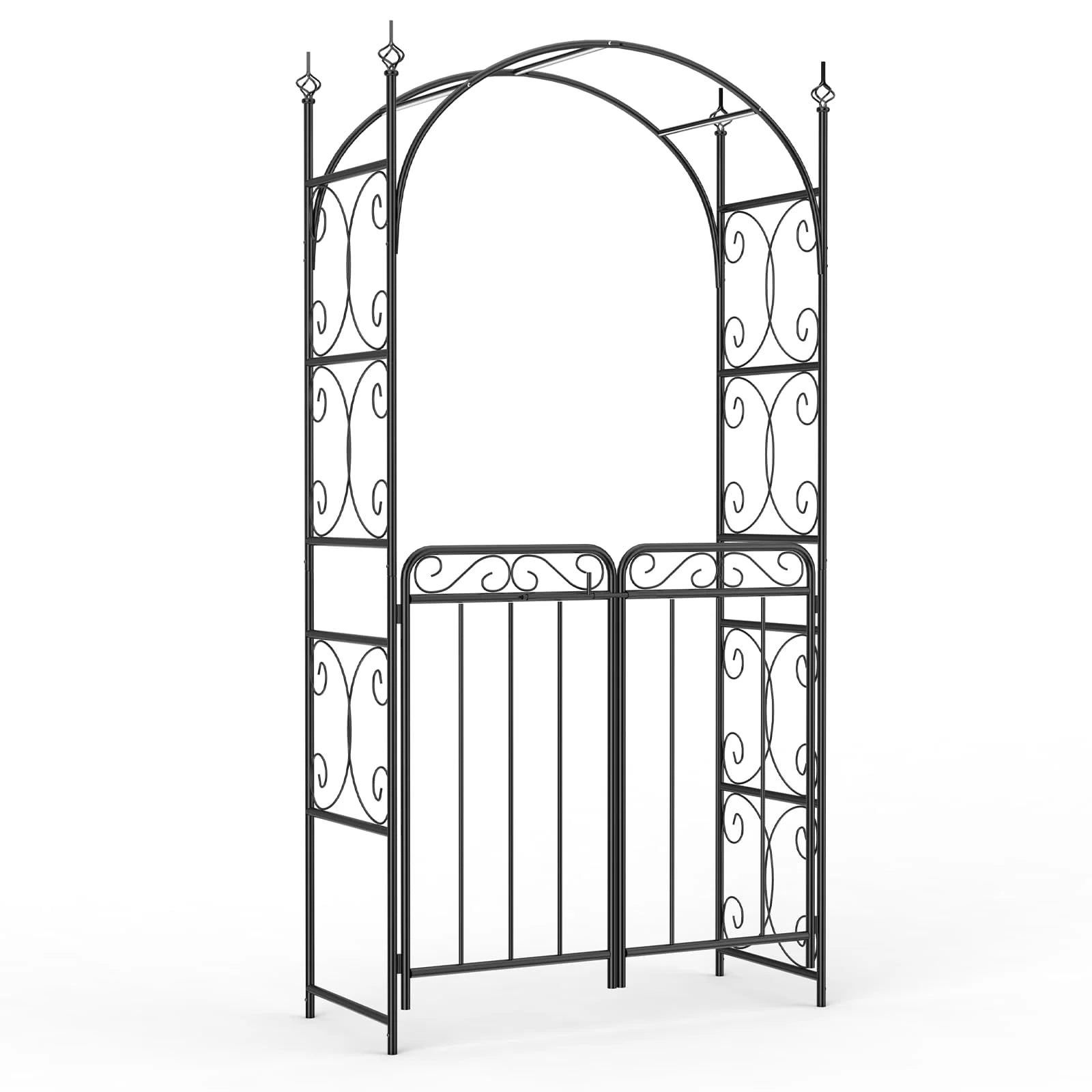 Kselythan 8FT Black Garden Arch with Gate,Heavy-Duty Metal Arbor for Wedding Decor,Garden Arbor Trellis for Climbing Plants,Sturdy Steel Archway for Climbing Roses & Vines,Perfect for Patio,Backyard