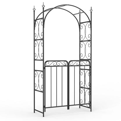 Kselythan 8FT Black Garden Arch with Gate,Heavy-Duty Metal Arbor for Wedding Decor,Garden Arbor Trellis for Climbing Plants,Sturdy Steel Archway for Climbing Roses & Vines,Perfect for Patio,Backyard