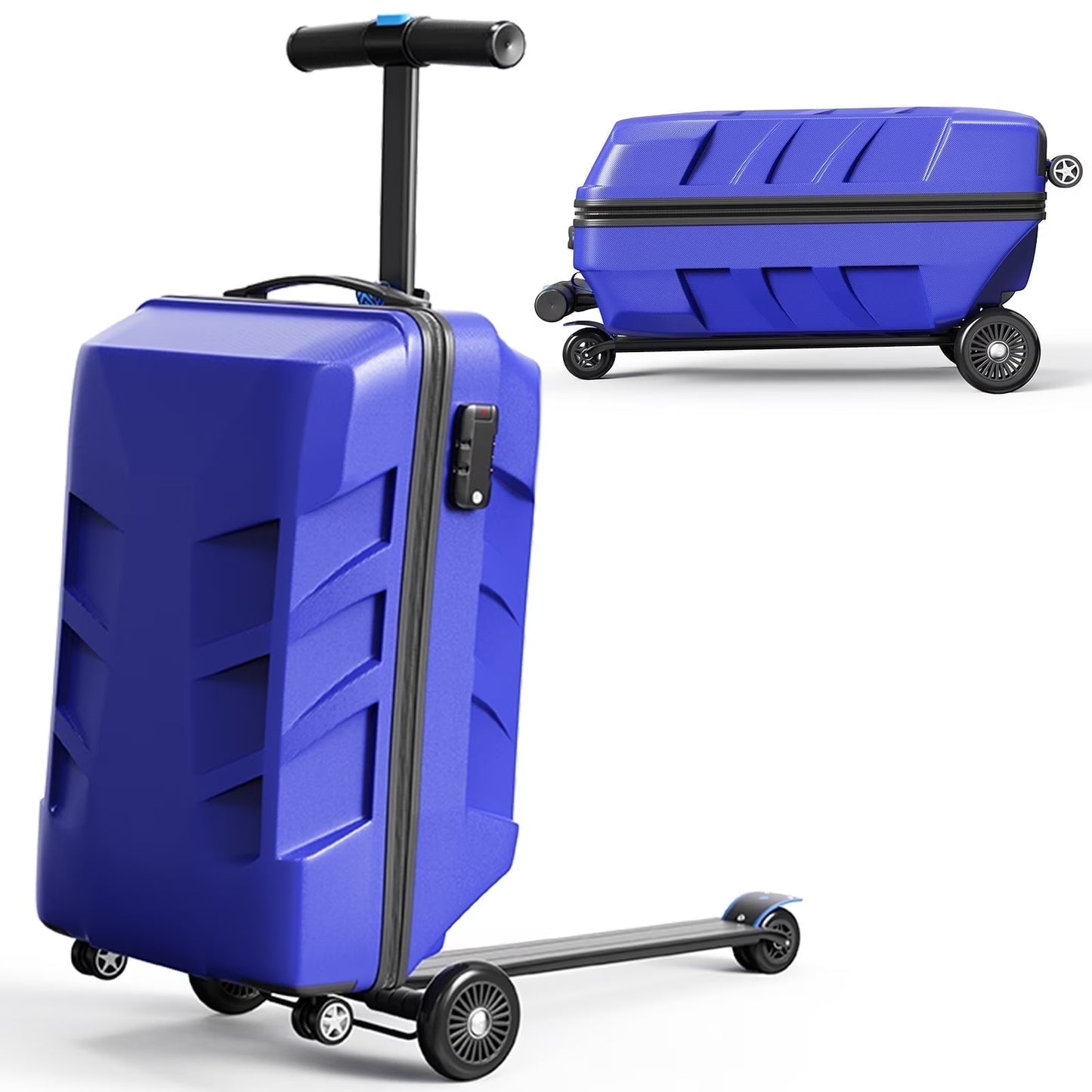TABU Scooter Luggage for Kids & Adults, Carry on Luggage with Wheels for Kids Ages 6-15,Blue