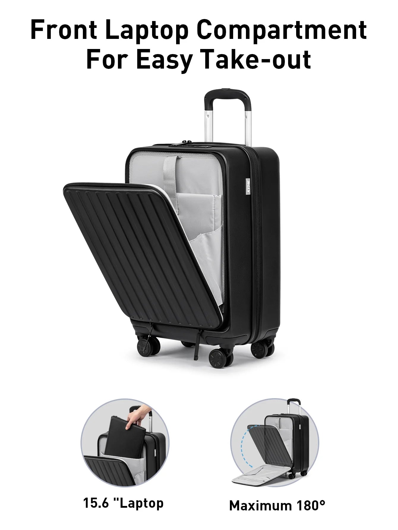 Front Open Carry On Luggage Laptop Compartment 100%PC TSA Lock Spinner Wheels 20" Lightweight Hardside Suitcase