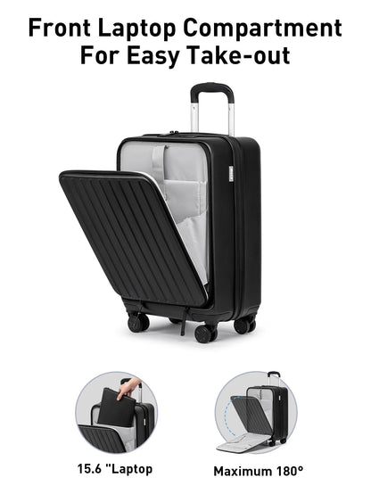 Front Open Carry On Luggage Laptop Compartment 100%PC TSA Lock Spinner Wheels 20" Lightweight Hardside Suitcase