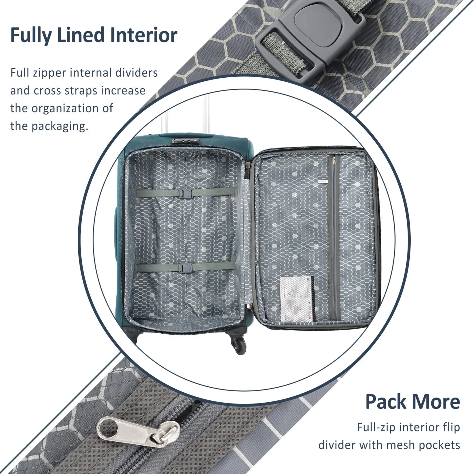 Expandable Softside Luggage Sets 3 Piece,Upright Spinner Suitcases with Wheels,Lightweight Carry on Luggage Travel Set,Green