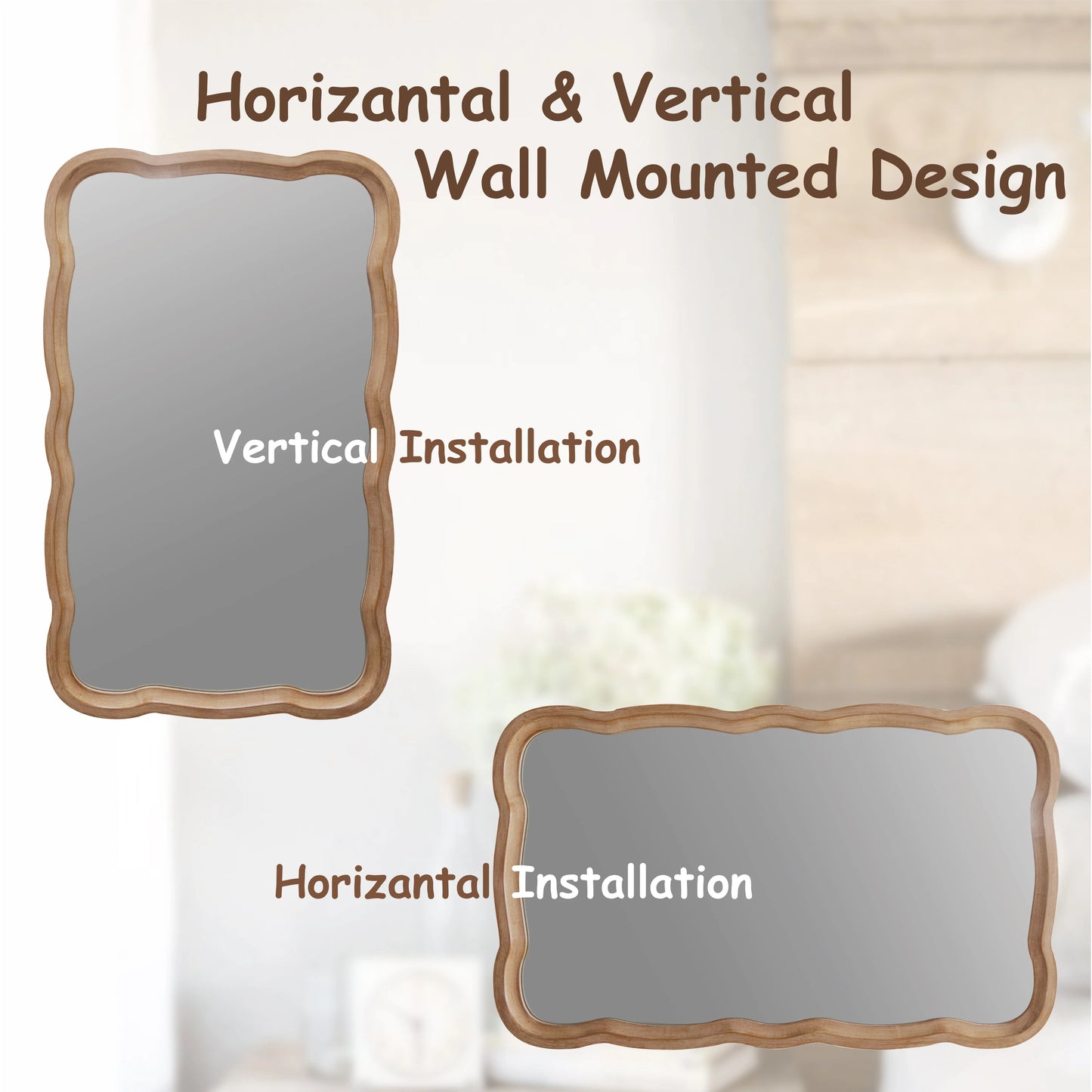 COZAYH Curved Wood Frame Accent Mirror, Farmhouse French Country Decorative Wall Mirror, Rectangle 23.5" L x 38" W, Natural