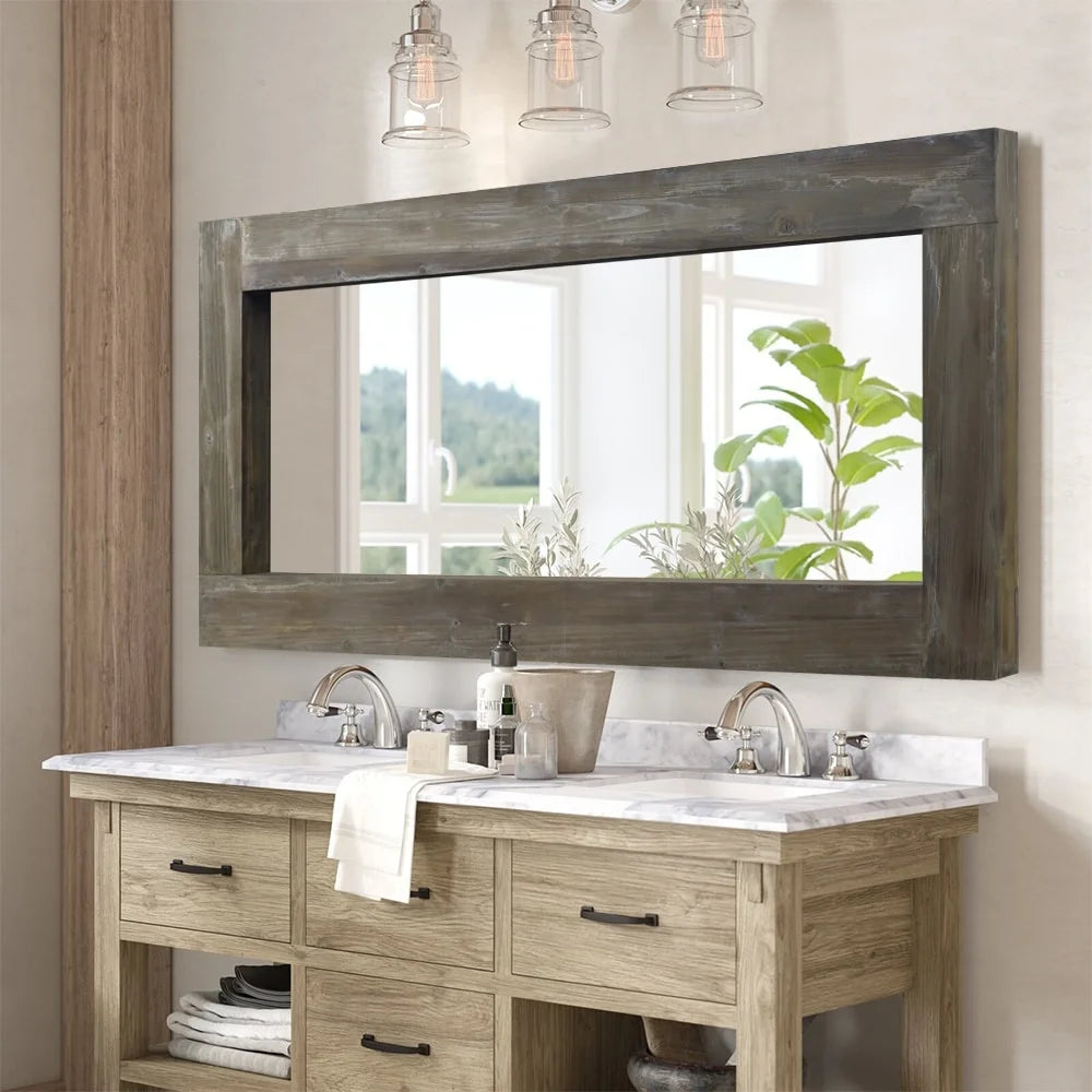 Rustic Wood Freestanding Full-length Floor Mirror Antique Brown 58x24 Brown