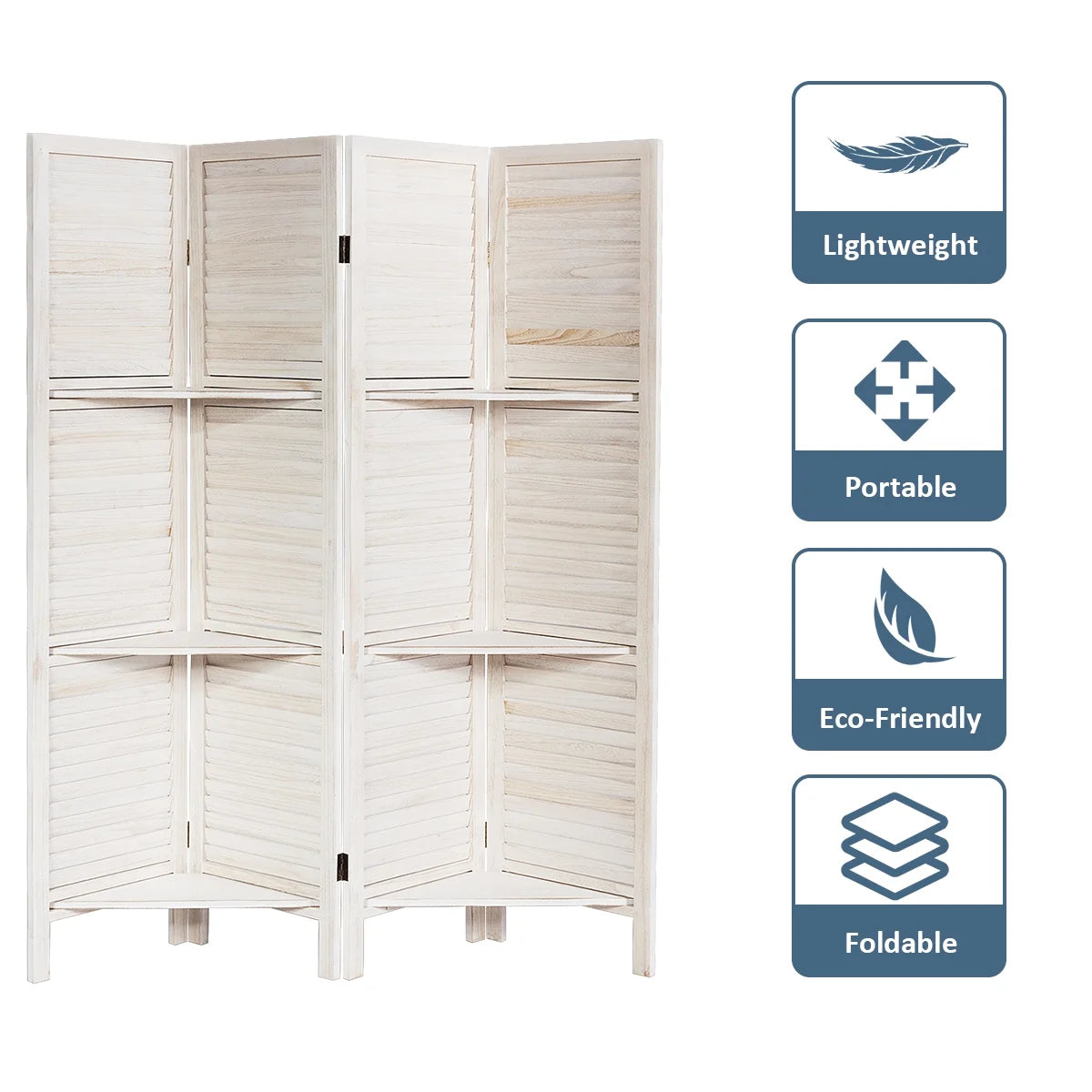 Costway 4 Panel Folding Room Divider Screen W/3 Display Shelves 5.6 Ft Tall