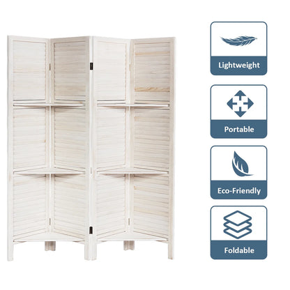 Costway 4 Panel Folding Room Divider Screen W/3 Display Shelves 5.6 Ft Tall