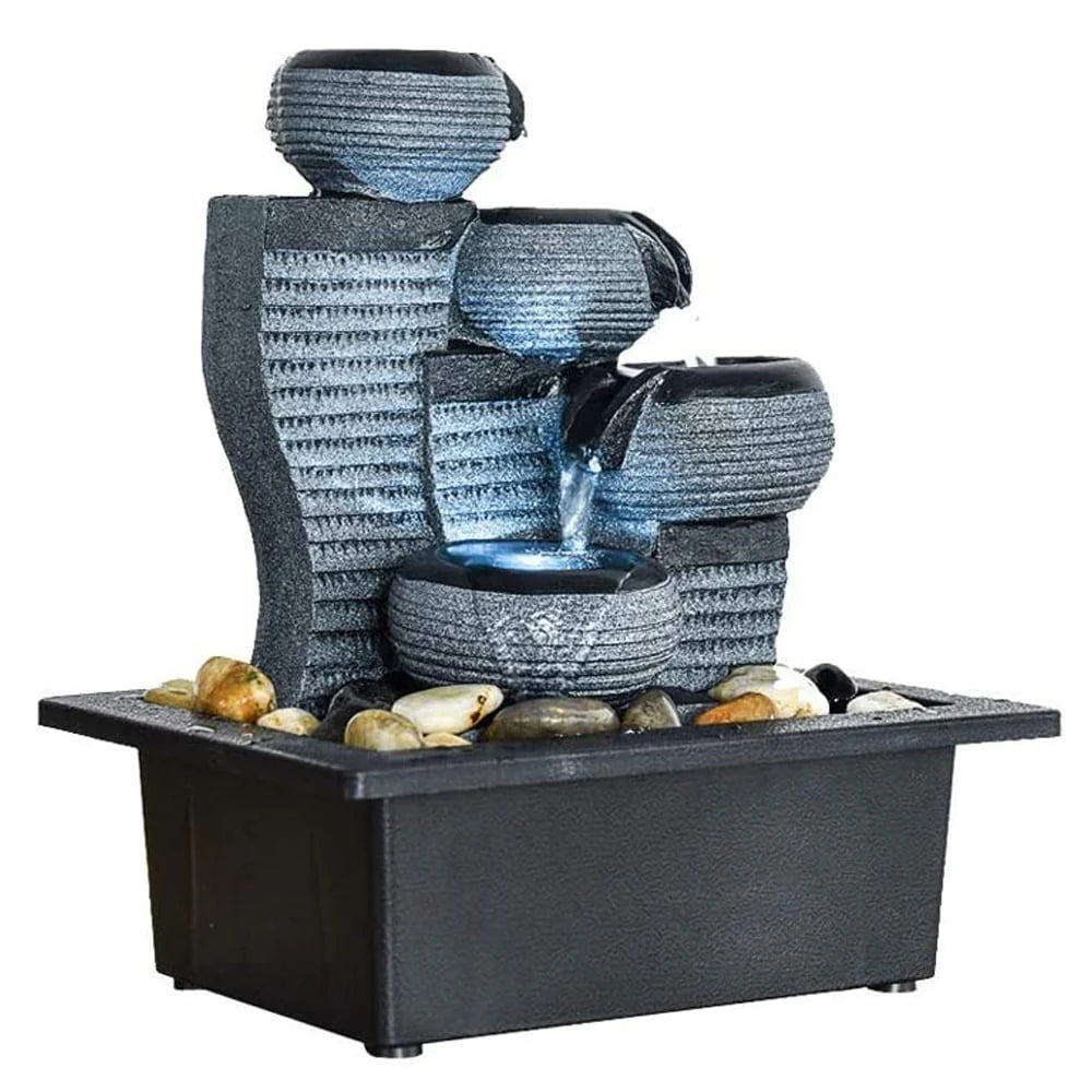 10 1/5" H Desktop Water Fountain, 4 Tier Waterfall with LED Light, Indoor Waterfall Tabletop Fountains for Home Office Decor
