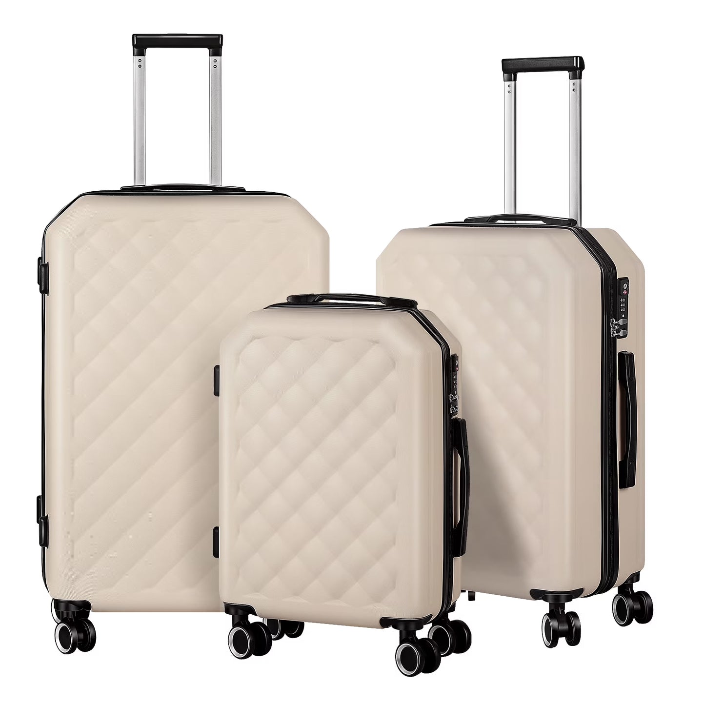 Luggage 3-Pieces Set ABS Durable Suitcase Beige 20"24"28"