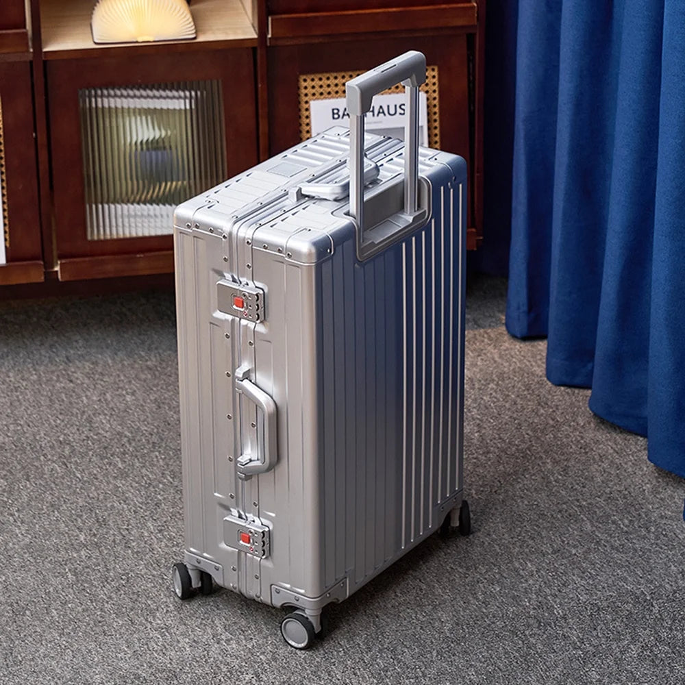 All Aluminum Magnesium Hardshell Carry On Luggage with Wheels, Hardside Carry on Suitcase with TSA Lock, Airline Approved Zipperless Suitcase Checked Luggage Metal Rolling Luggage