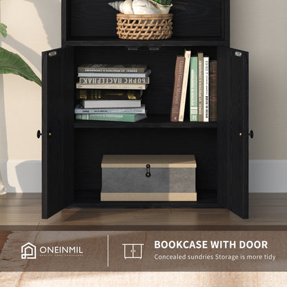 Easoger 6 Tier Bookcase Set of 2, Bookshelves with Barn Cabinet Doors, Floor Bookshelves for Home Office, Living Room, Black