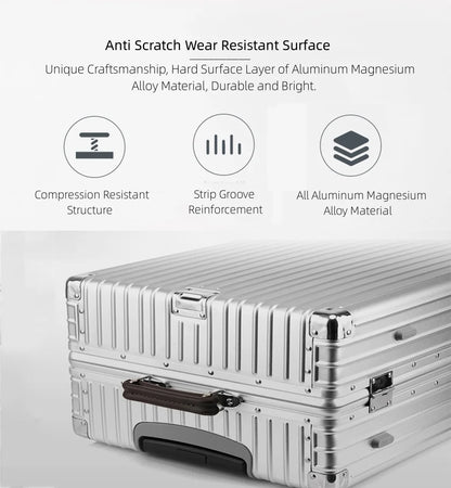 All Aluminum Magnesium Carry on Luggage Airline Approved, Hardside Carry on Suitcase with TSA Lock, Zipperless Luggage Checked Luggage Metal Rolling Luggage for Travel, Business