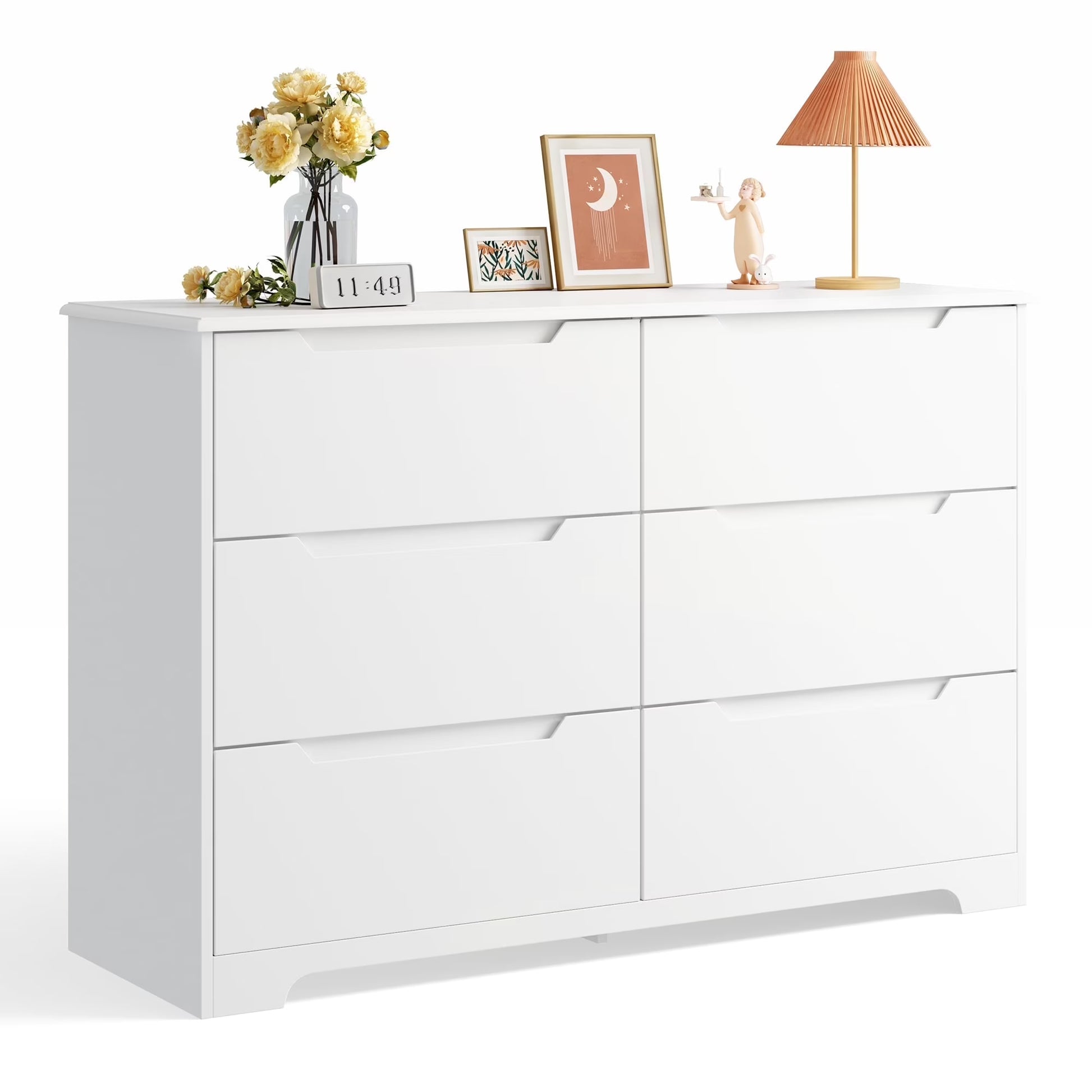 Aiho 6-Drawer Double Dresser - Modern Wood Chest with Anti-Tip Safety, Cutout Handles & Smooth Gliding Drawers | Nursery, Kids & Bedroom Storage - White