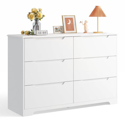 Aiho 6-Drawer Double Dresser - Modern Wood Chest with Anti-Tip Safety, Cutout Handles & Smooth Gliding Drawers | Nursery, Kids & Bedroom Storage - White