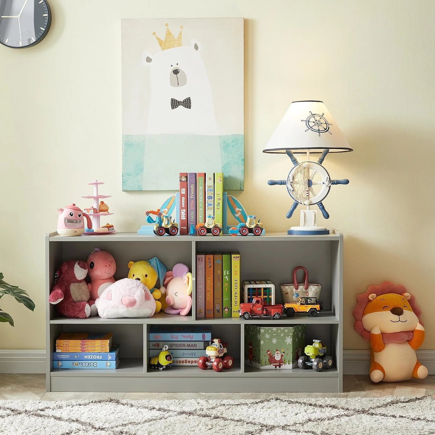 Toy Organizers and Storage, 5-Section Kids Bookshelf for Organizing Books Toys, School Classroom Wooden Storage Cabinet for Children's Room, Playroom, Nursery