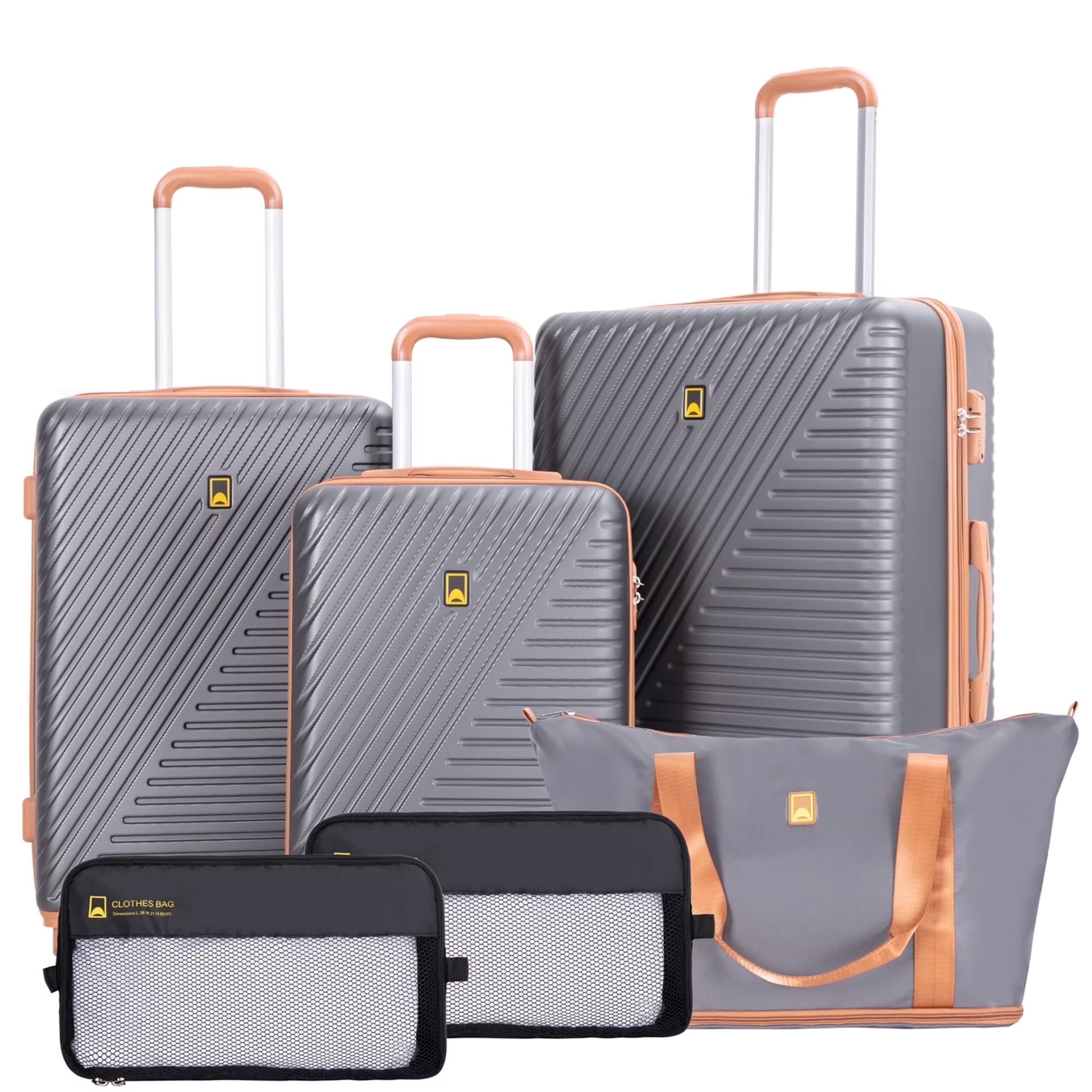 Landisun Luggage Sets 6 Piece Hardshell ABS Suitcase Set with TSA Lock, Travel Luggage with Portable Bag, Black