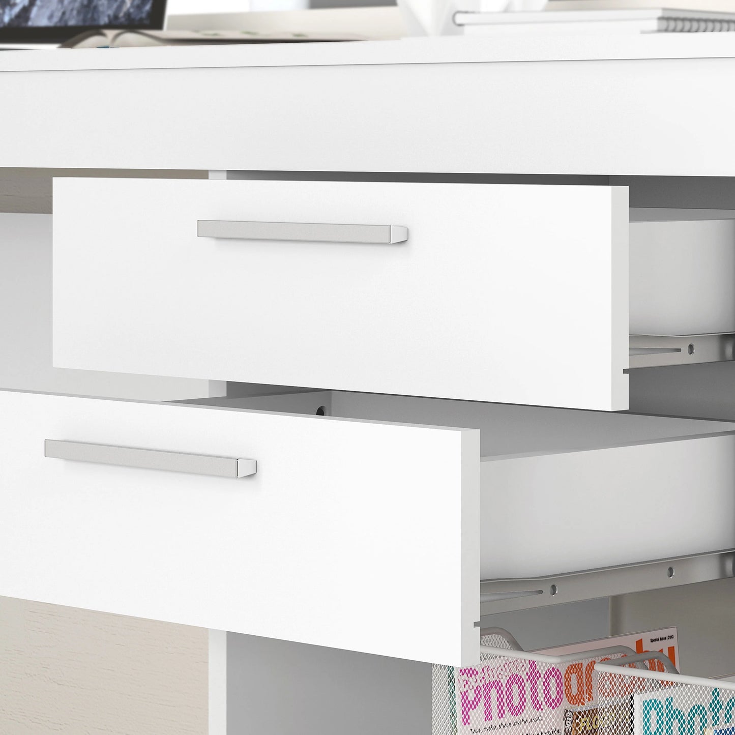 Techni Mobili White Computer Desk for Home Office or Bedroom, with Drawers Ideal for Small Spaces