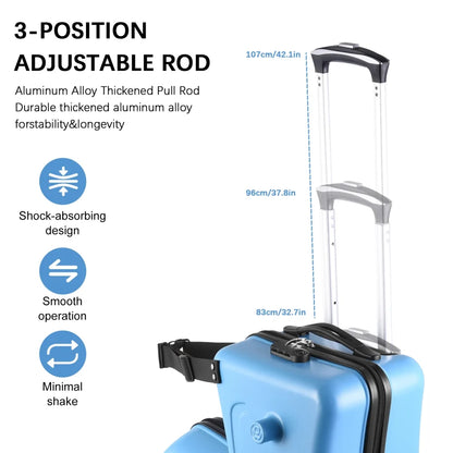 24 Inch Toddler Ride-On Luggage, Kids Travel Luggage with Wheels and Ergonomic Handle for Theme Parks and Daily Commutes (Blue)