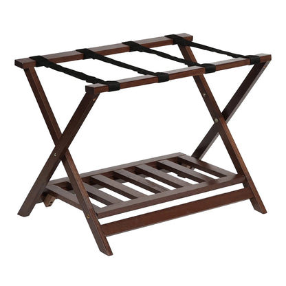 PJ Wood Hotel Style Wood Folding Suitcase Luggage Rack w/Shelf, (2 Pack)